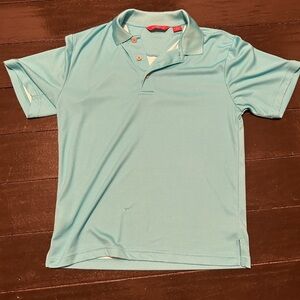 Collared golf shirt, Adult small, Light blue with white polka dot stripes